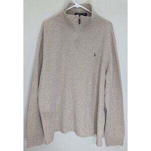 Polo Ralph Lauren Mens XXL Estate Bibb 1/4 Zip Pullover Beige Sweater Cotton